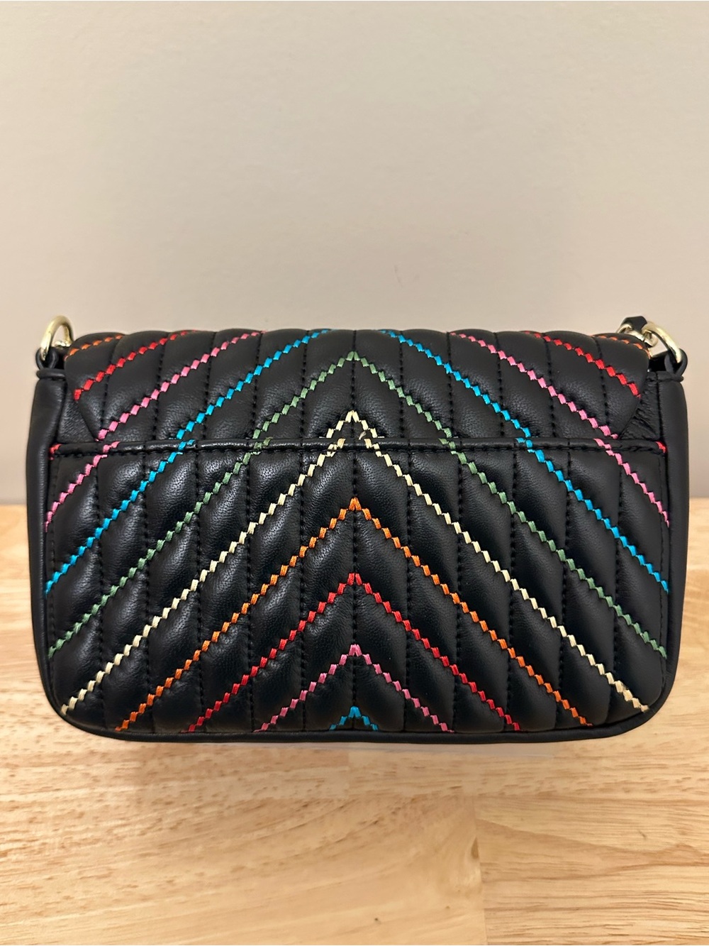 Karl Lagerfeld Black Quilted Crossbody Bag with Multicolor Stitching - Picture 10 of 16